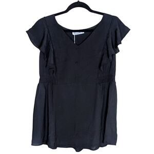 Maacie Womens Maternity V Neck Short Ruffle Sheer Sleeve Blouse XL